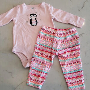 Carter's Penguin Snowflake Outfit bodysuit and leggings pants set